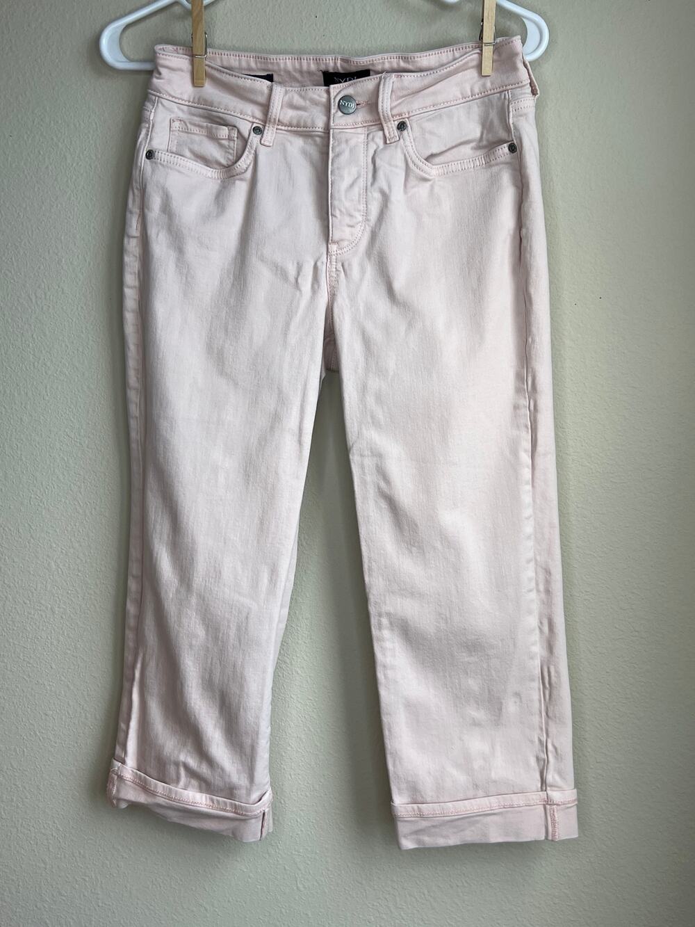 NYDJ Marilyn Straight Crop Jeans Pink Dusk Cuffed Slit Hem Size 4
